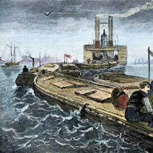 Towing Erie Canal barges on the Hudson River