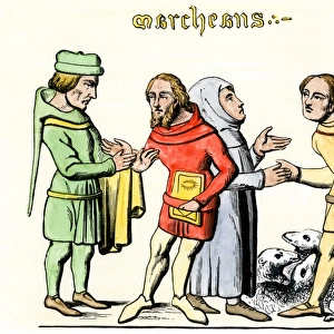 Traders bartering in the Middle Ages