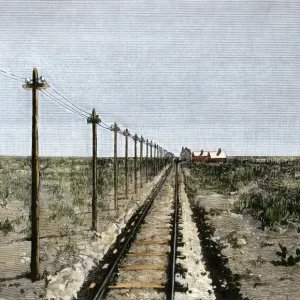 Transcontinental Railroad Print: Hand-colored Woodcut of 19th-Century Scene