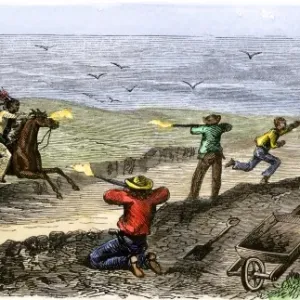 Transcontinental Railroad Print: Cheyenne Indians Attacking Workers