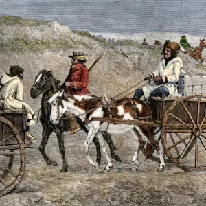 Trappers hauling furs to a Canadian trading post