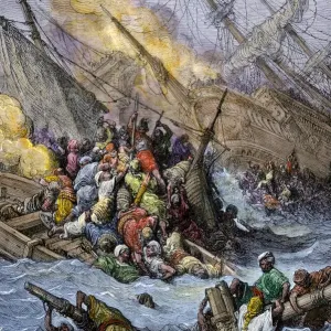Print of the Turkish defeat at Lepanto, 1571