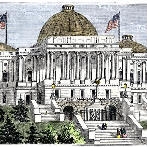 Unfinished dome on the U. S. Capitol, 1850s