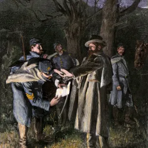 Union sentries reading a Confederate message, Civil War