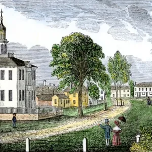 Village green in Concord, Massachusetts, 1830s