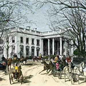 Visitors arriving at the White House in carriages, 1870s
