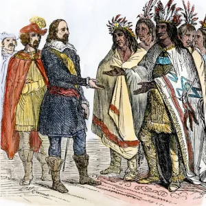 Wampanoags and Plymouth colonists pledge peace, 1621