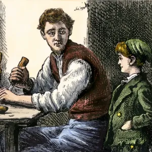 El carpintero enseña a un niño joven sus herramientas y técnicas. El carpintero enseña a un niño joven sus herramientas y técnicas.