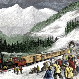 Workers cheering the first train over the mountains from California