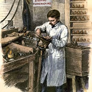 Working in a shoe factory, late 1800s