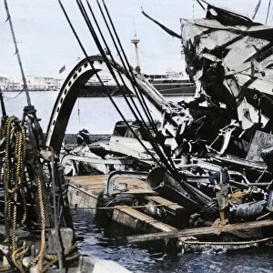Wreckage of the battleship Maine in Havana, 1898