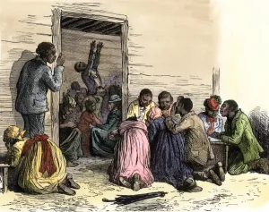 Rural Life Prints: African-American prayer meeting in a cabin