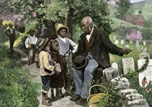 African-American veteran giving children a history lesson on Decoration Day