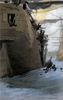 Slave Gallery: Africans jumping from a slave ship, 1700s