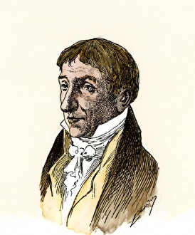 Physicist Prints: Alessandro Volta. Hand-colored woodcut of a portrait
