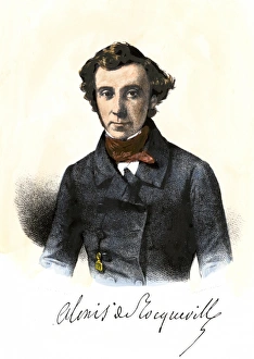 Politician Prints: Alexis de Tocqueville. Hand-colored engraving of a 19th-century portrait
