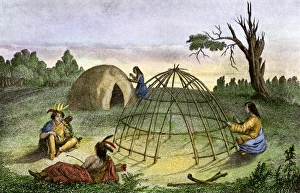 Construction Prints: Algonquins building a wigwam