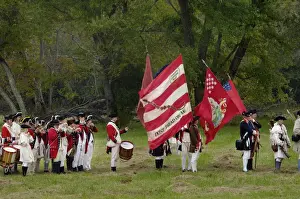 Formation Prints: American army reenactors with the Rattlesnake Flag at Yorktown Battlefield