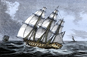 Atlantic Ocean Prints: American frigate Alliance in 1778