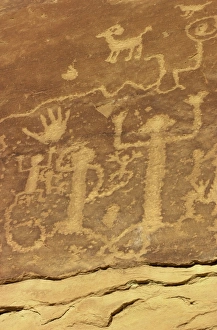 Pre Columbian Prints: Anasazi / Ancestral Puebloan petroglyphs of whipping kachinas