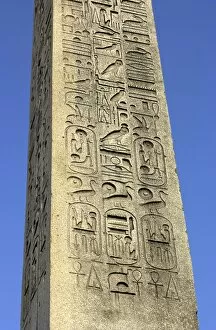 Egyptian Gallery: Ancient Egyptian hieroglyphics on an obelisk in Paris