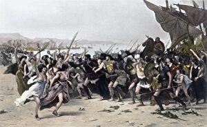 Sea Battle Gallery: Ancient Greeks celebrating victory at Salamis
