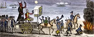 Hudson River Prints: Angry Americans burning Benedict Arnold in effigy after discovery of his