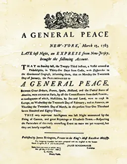 Announcement of peace treaty ending the Revolutionary War