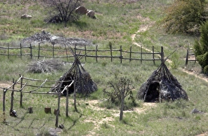 Arizona Prints: Apache village of wickiups reconstructed along the White River