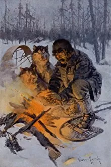 Trapper Gallery: Arctic dog-sledder at his campfire