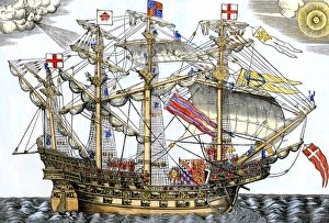 English Prints: Ark Royal, the flagship which led the English fleet against the Spanish Armada