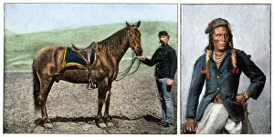 1870s Gallery: US Army survivors of Custers Last Stand - horse and scout, Curley