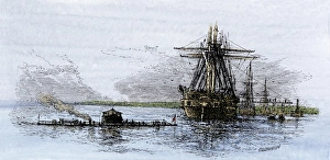 Gun Boat Prints: Arrival of the Union ironclad Monitor at Hampton Roads