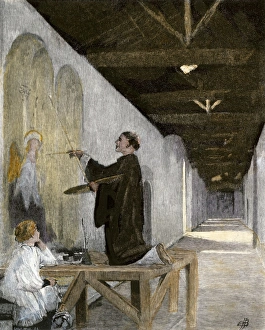 Italy Prints: Artist painting a fresco in Florence during the Renaissance