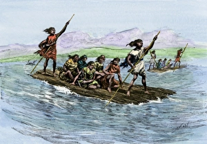 Mountains Prints: Balsas, or native rafts, on Lake Titicaca in the Andes Mountains