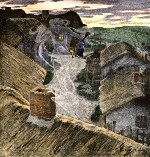 Ireland Prints: Banshee wailing to foretell death in an Irish village