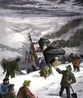 Chinese American Collection: Blizzard halts a transcontinental train in Utah, 1870s