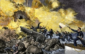 Fire Prints: Boat attack by Federal forces retaking Fort Sumter in Charleston harbor