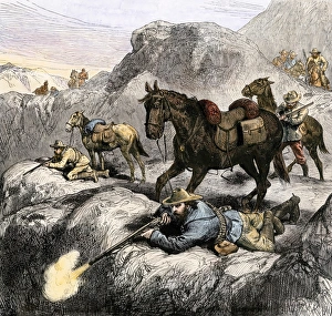 Dutch Prints: Boer marksmen in battle against the British in the Transvaal