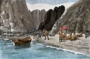 Landing Gallery: Borchgrevink marking the Antarctic mainland for Norway, 1894