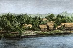 Pacific Ocean Gallery: Borneo village in the 1800s