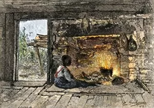 Mississippi Collection: Boy keeping warm in a slave cabin