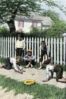 Straw Hat Gallery: Boys playing marbles, 1800s