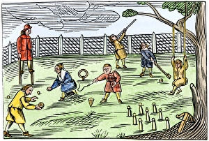 Sports:recreation Prints: Boys playing sports, including bowling