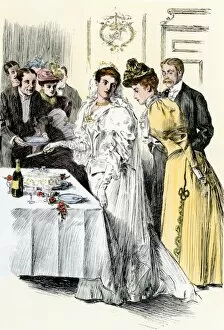 Groom Gallery: Bride cutting the wedding cake, 1800s