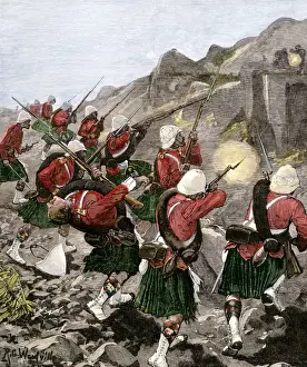 British 92nd Highlanders skirmish with Boers in the Transvaal War