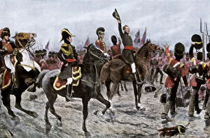 British history Collection: British army advancing at the Battle of Waterloo, 1815