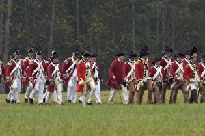 Formation Prints: British army on the field in a reenactment of the surrender at Yorktown