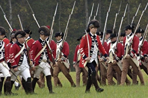 Formation Prints: British army on the field in a reenactment of the surrender at Yorktown