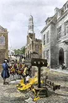 British colonial government burning Zengers newspaper on Wall Street